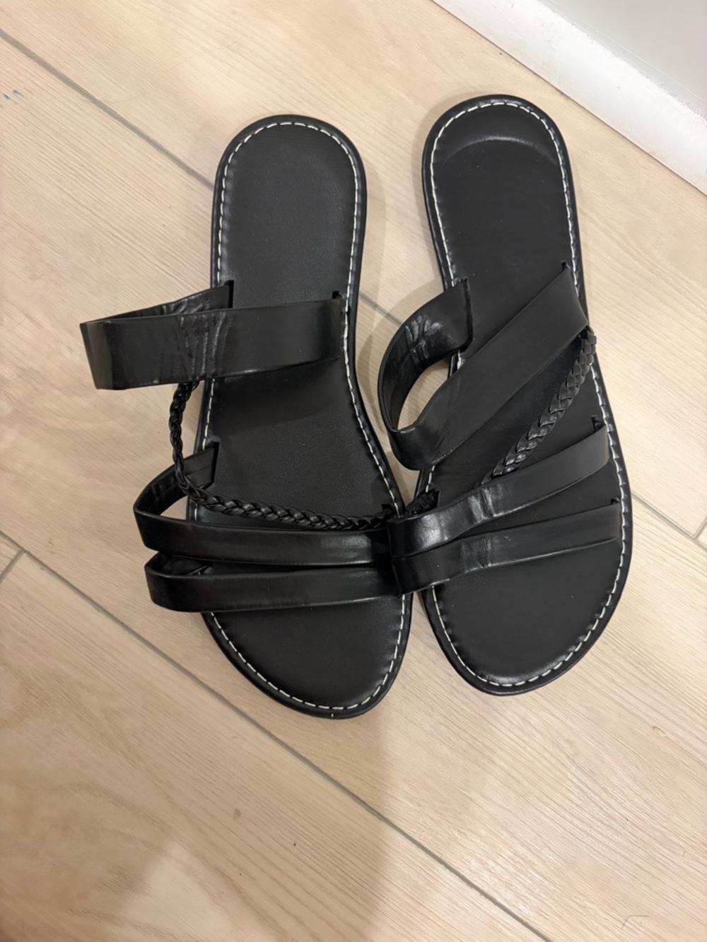 SHEIN Black Braided Strappy Slide Sandals